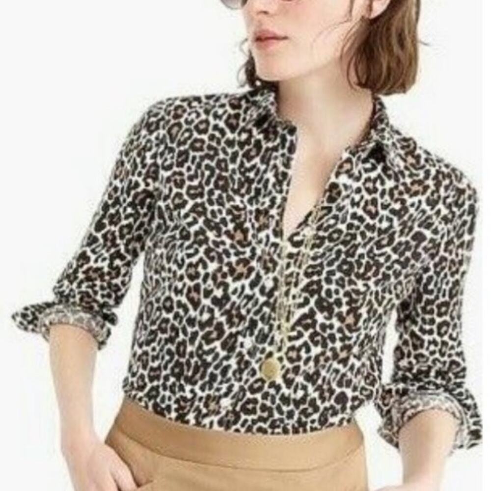 J. Crew Linen Blend Leopard Print Button Front To… - image 1